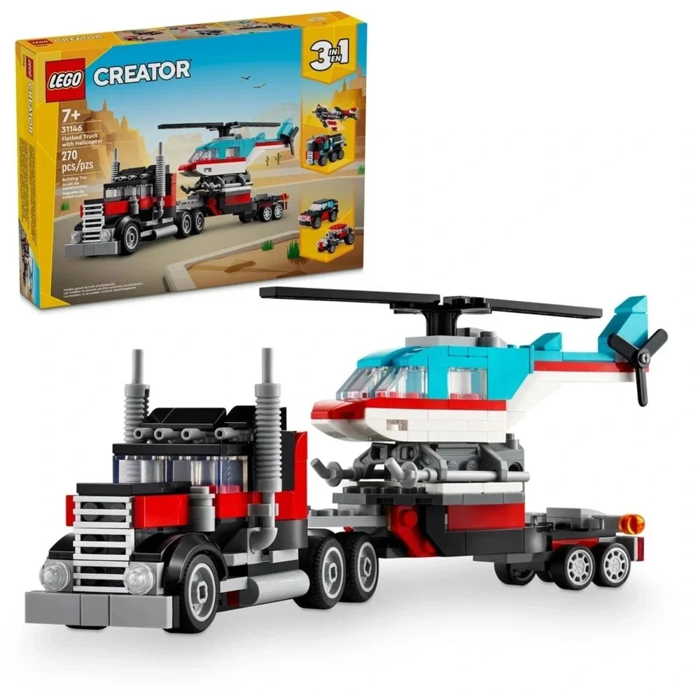 LEGO Creator 3-in-1 Flatbed Truck with Helicopter Set 31146 New